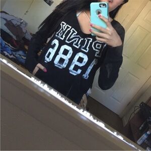 VS PINK Black & White PINK 1986 Off Shoulder Sweater - Size Small